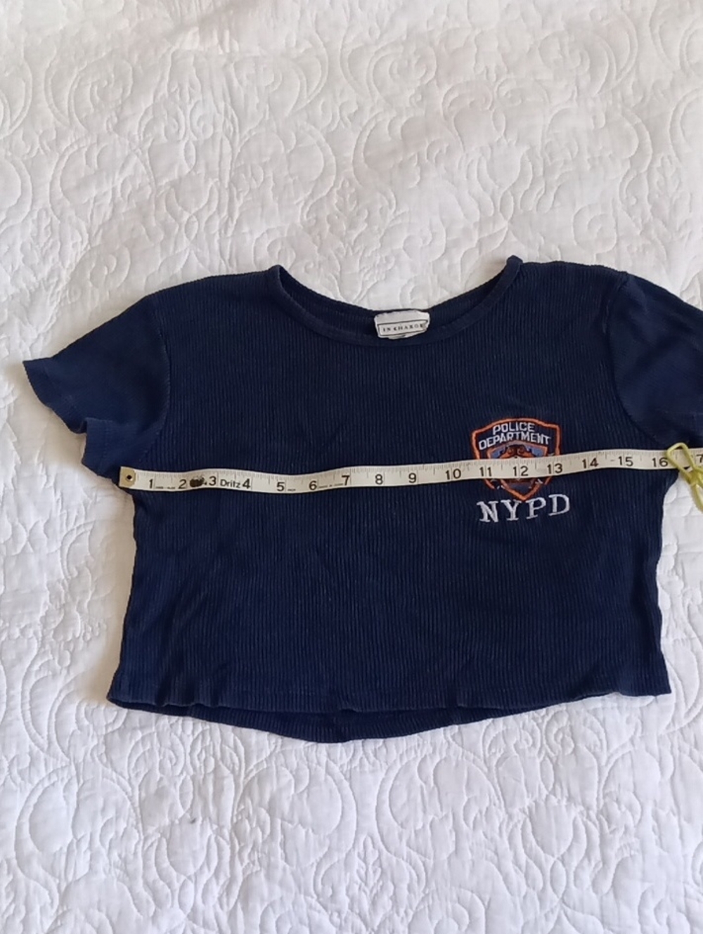 NYPD Navy Crop Ribbed Tee Vintage Y2k